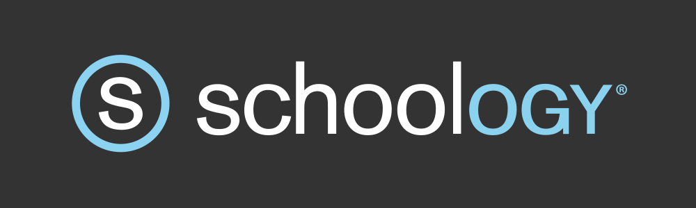 Schoology Logo, white and blue text on black